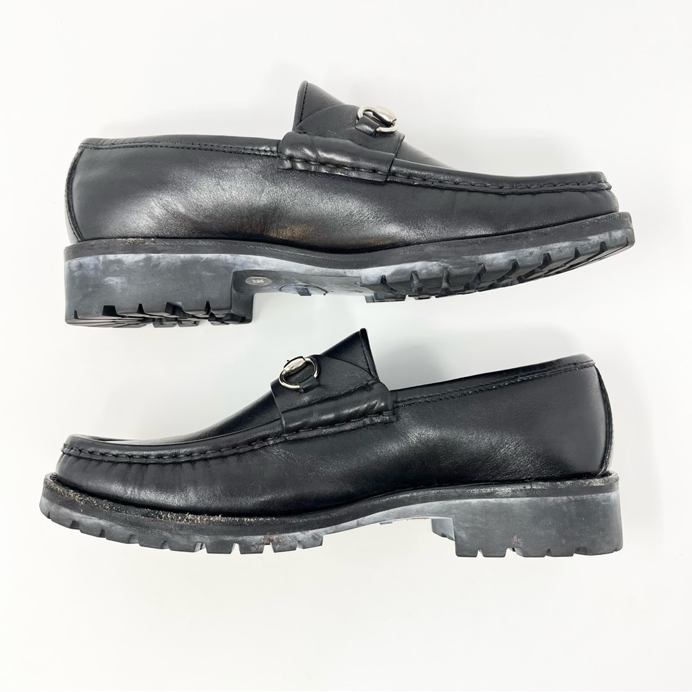 Vintage Gucci 90s Y2K Horsebit Loafers Shoes Black Leather Lug Sole Chunky 39 9 - Picture 5 of 12